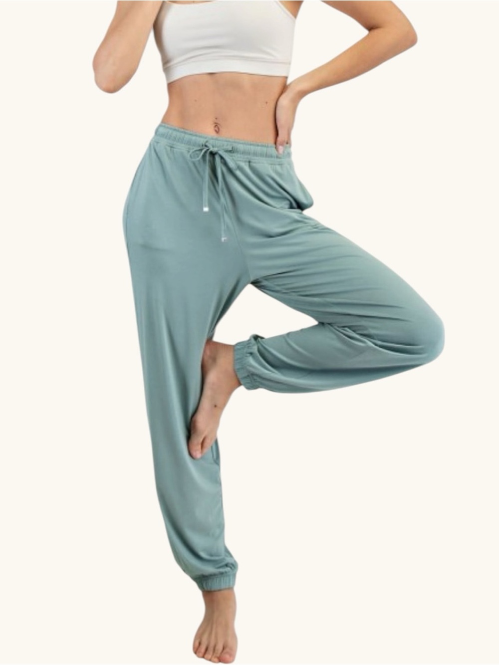 7160. Rae Mode Viscose Modal Moss Green Drawstring Jogger Pants